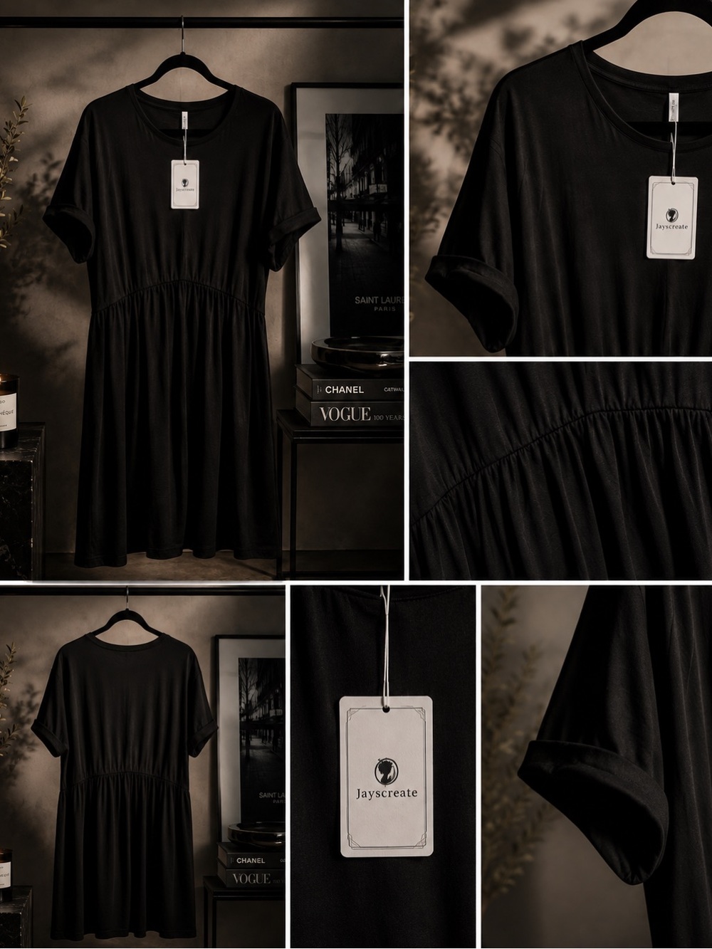 Amazon Women's Black Short Sleeve Gathered-Waist Casual Dress